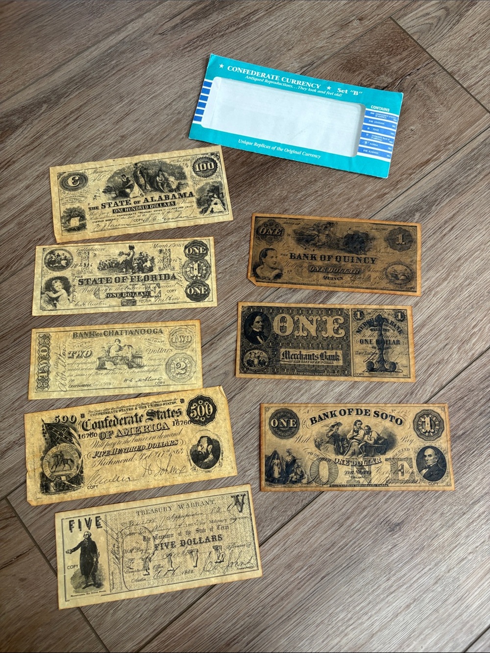 Vintage Style Confederate Reproduction Paper Currency Set - Sepia Tones
